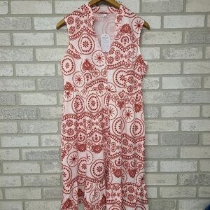 Boutique Red White Floral Patterned Flowy Dress Size Medium